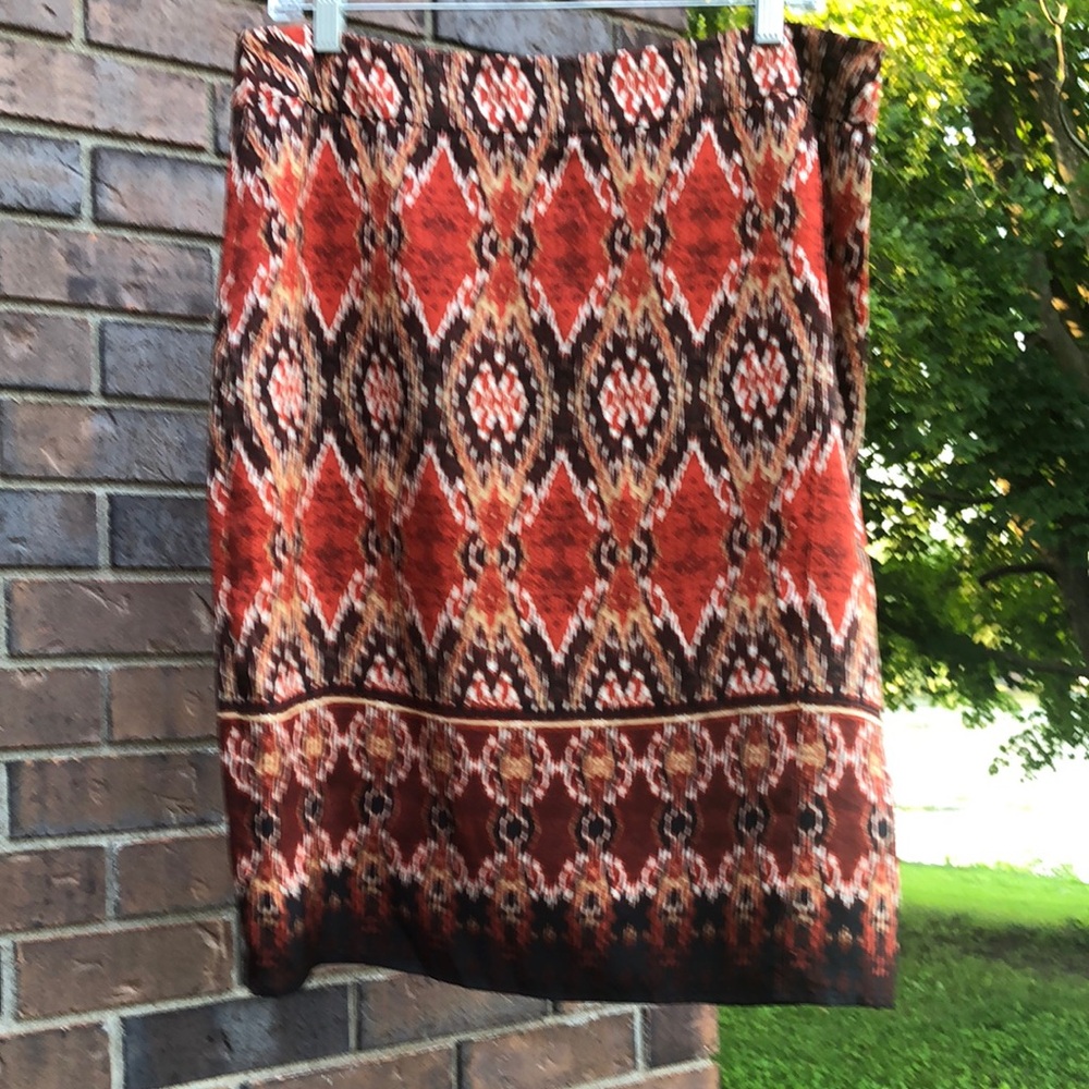 Rust Red Patterned Silk Skirt
